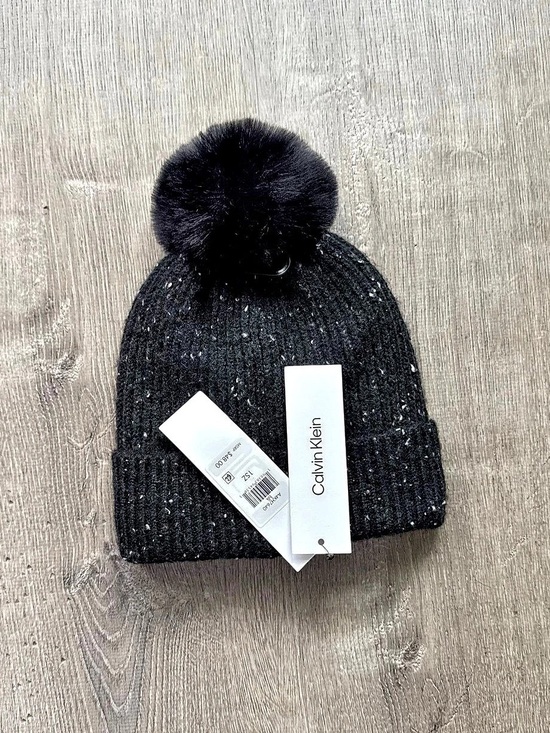 Calvin Klein Accessories - Calvin Klein Flecked Knit Pom-Pom Beanie Black
